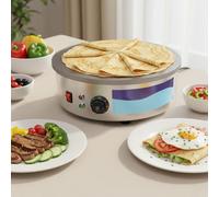 45 cm Crepes eléctrico 3000 W Gastro - Plancha profesional de hierro fundido para crepes Gözleme, Yufka & Pancakes - Máquina para crepes 50 - 300 °C, con espátula y distribuidor