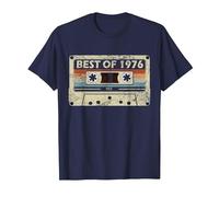 45 cumpleaños Regalo 45 años música Casete Best of 1976 Camiseta, Hombre, Azul Marino, M