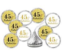 45 & Fabulous Birthday Gold Kisses - Pegatinas para cumpleaños, diseño de gotas de chocolate