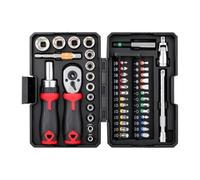 45 Pcs Ratchet Socket Wrench Set - 1/4 Inch Drive | Mechanic Tool Box | Chrome Vanadium Steel Two-Way Ratchet Handle with 13 Sockets & 26 Magnetic Bits for Home, Auto & Electronics