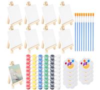 45 Piezas Mini Lienzos con Caballete de Arte 9 Pequeños Caballetes Triangulares de Artista con 9 Lienzos,9 Pinceles y 9 Paletas de Pintura y 9 acuarela para Aficionados y Artistas