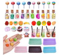 45 Piezas Miniaturas Set Comida Miniatura Mini World de Frutas Juguete Postres y Bebidas de Accesorios Cocina Juguetes para Casas de Muñecas y Decoración DIY Navidad Pascua Halloween Regalos