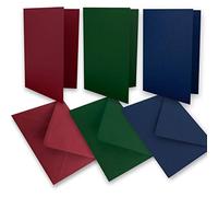 45 tarjetas plegables - DIN A6 - 160 g/m² - rojo oscuro - verde oscuro - azul oscuro - con sobres DIN C6 - 80 g/m² - adhesivo húmedo - 90 piezas