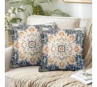 45 x 45 cm Funda Cojín Sofa Juego de 2 Bohemia Mandala Fundas de Cojin Lino Etnico Vintage Geométrico Funda de Almohada Boho Otoño Funda Cojines Decorativos para Sofa Salon Cama (Azules)