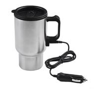 450ML 12V Calentador de agua eléctrico taza de acero inoxidable taza de café de viaje aislado al vacío tapa sellada plata negro se adapta a la mayoría de portavasos calentados hasta 75 ° C grado