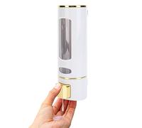450ml Dispensador de Jabón de Pared - Dispensador Manual de Champú de Manos y Gel de Ducha para Baño y Cocina - Contenedor de Loción - Práctico y Elegante (Concha Blanca, Botón Dorado)