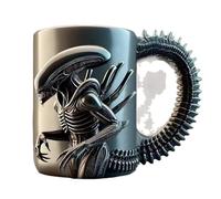450ML Tazas Desayuno - Taza Cafe - Vasos De Cristal Agua, Taza De Resina 3D Con Diseño De Alienígena Xenomorfo, Tazas De Café Esculpida A Mano Con Temática De Película De Terror(Black)