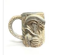 450ML Tazas Desayuno - Taza Cafe - Vasos De Cristal Agua, Taza De Resina 3D Con Diseño De Alienígena Xenomorfo, Tazas De Café Esculpida A Mano Con Temática De Película De Terror(Beige)