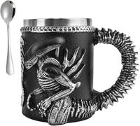450ML Tazas Desayuno - Taza Cafe - Vasos De Cristal Agua, Tazas De Café Extraterrestre 3D Con Cuchara, Taza De Ciencia Ficción De Acero Inoxidable, Regalo De Cumpleaños Para Hombres(Black)