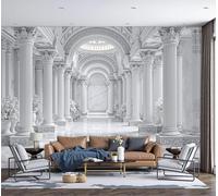 450x315cm Papel pintado mural Gris claro Arte Papel tapiz Fotomural Arquitectura de lujo Arco de columna de mármol, Moderna Decoración Seda Decoración De Pared Sala Cuarto