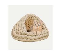 (45cm, Beige) Hand-Woven Felt Cat Bed House - Cozy & Warm Winter Cave Mat for Cats & Kittens, Premium Indoor Comfort