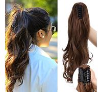 45cm SEGO Coleta Postiza Rizada con Pinza Pelo Sintético Se Ve Natural Cola Extensiones de Clip Cabello Ondulado Poszizos Pelucas (Castaño Claro,140g)