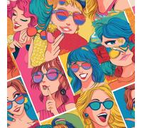 45cm x 600cm Caricaturas modernas de chicas de moda Papel pintado autoadhesivo desprendible Chicas de dibujos animados Papel de contacto autoadhesivo para la decoración del salón y el dormitorio