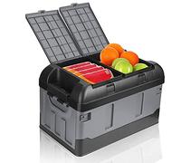 45L Caja de Almacenamiento de Maletero Coche, Organizador Maletero Coche con Cubierta Caja de almacenamiento de plástico plegable para coche para viaje pescar cámping 47 x29 x 29cm(Negro mate)