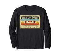 45th Birthday Best of 1981 Retro Bday Cassette Tape Vintage Manga Larga