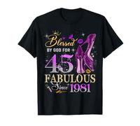 45th Birthday Queen Blessed by God 45 Fabulous Since 1981 Camiseta