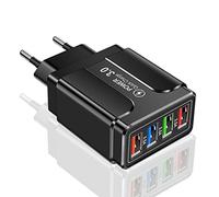45W 4 USB Cargador RáPido USB 3.0 Cargador de MóVil Cargador de Viaje RáPido Adaptador EstáNdar Cabeza de Carga de -Enchufe de la UE
