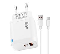 45W Cargador Dual-Port con USB-C Cable 2M para Google Pixel 10 Pro/10 Pro XL/9 Pro/Compatible PPS PD 4.0 GAN Adaptador con Puerto USB-A y USB-C Indicador LED Carga Enchufe Tipo C Seguro