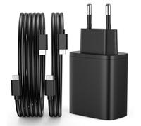 45W Cargador USB C Carga Rapida para Samsung Galaxy S25/S24/S23/S22/S21 Ultra/S20/A53/A52/S10/S9 Cargador Rapido USB C Cabezal Tipo C Adaptador Enchufe Carga Rapida USBC (45W con 1M+2M Cable)
