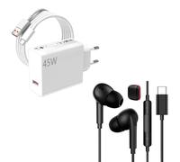 45W Cargador y 2Metros Cable para Redmi Note 14 Pro 15Pro Carga Turbo+Auriculares USB C con Cable Microfono para Xiao Mi Poco X7