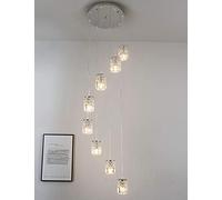 45x200cm 8 Luces escaleras Espiral Minimalistas Candelier Bola Cristal Long Chandelier Restaurante Sala de Estar Personalidad Café Duplex Escalera Candelera