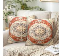 45x45 Boho Fundas Cojines Étnico Juego de 2 Otoño Lino Funda Cojín Sofa Etnico Vintage Geometría Funda de Almohada Cuadrada Modernas Funda Cojines Decorativos para Sofa Cama Exterior