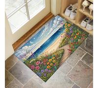 45X75Cm Felpudo Entrada Interior Antideslizante Paisaje Mediterráneo Ensueño, Flor Del Cielo Estrellado Alfombra De Microfibra Suave Lavable Con Base De Goma Para Cocina Puerta Mascotas, Azul Verdoso