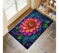 45X75Cm Felpudo Entrada Interior Antideslizante Póster Dalia Psicodélica, Magníficos Elementos Botánicos Alfombra De Microfibra Suave Lavable Con Base De Tpr Para Cocina Puerta Mascotas, Azul Oscuro