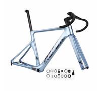 46/49/52cm Cuadro De Bicicleta De Carretera 700C Marco De Eje Pasante De F12×100mm R12×142mm, Cuadros De Freno De Disco De Carbono Con Horquilla, Tija De Sillín Y Manillar Integrado(Blauw,49CM)