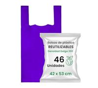 46 Bolsas de Plástico Tipo Camiseta Resistentes | Bolsas Con Asas Reutilizables y Alta Resistencia Para Compras y Transporte| Apta Para Alimentos | Bolsa Plástico 70% Recicladas Galga 200 (42 x 53)