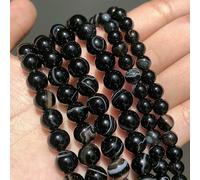 46 cuentas sueltas redondas de piedra natural de 4/6/8/10 mm, ágatas de ojo de tigre, amatistas y cuarzo rosa para hacer joyas, pulseras DIY, ágata de rayas negras, 6 mm (aprox. 61 unidades)