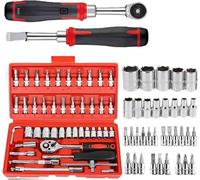 46 pcs Cr-V Juego de llaves de vaso,72 dientes Llave Carraca 1/4".Carraca pequeña con Maletin herramientas,Llaves de tubo cromadas y pulidas a espejo,para reparación coches,trabajos Mecánicos (3)