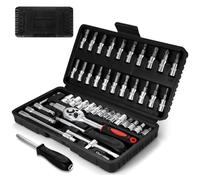 46 Pcs Juego de Llaves de Vaso, Llave Carraca 1/4", Caja de Herramientas Completa, Maletin Herramientas Profesional, Llaves de Tubo, Ferramentas Mecanica Auto para Reparación de Moto Bicicletas