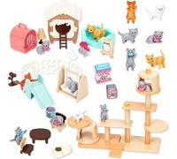 46 Piezas Figuras de Gato en Miniatura, Figuras de Gatos Realistas, Accesorios Casa de Muñecas Miniatura Tobogán Miniatura Columpio Jaula Miniatura Árbol para Gatos para Decoración de Micro Paisaje