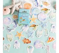 46 Piezas Pegatinas de Animales Marinos, Verano mar Pegatina, Mundo Submarino Stickers con Concha de Caballito de Mar y Estrella para Niños Adulto Diario de Recortes Maleta Botella de Agua