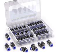 46 unidades de 6 mm neumática Quick Push In Connection Kit, rectos, ángulos, piezas en T, divisores en Y, reductores, conectores neumáticos Push to Connect, para mangueras de aire, poliuretano, nailon