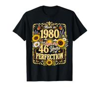 46 Year Old Made in 1980 Floral Sunflower 46th Bday Women Camiseta