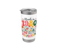 46 Year Old Made in 1980 Retro Floral 46th Birthday Women Vaso térmico de acero inoxidable de doble pared