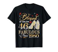 46th Birthday Queen Blessed by God 46 Fabulous Since 1980 Camiseta