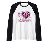 46th Birthday Queen Pink Wine 46 Years Old Women Girls Camiseta Manga Raglan