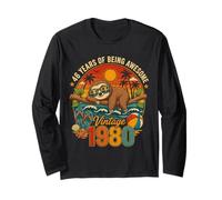 46th Birthday Retro Sloth Tropical Vintage 1980 46 Years Old Manga Larga