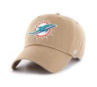 '47 NFL Miami Dolphins Clean Up Gorra de béisbol unisex, cierre de correa ajustable, talla única, logotipo del equipo, color caqui, caqui, Talla única
