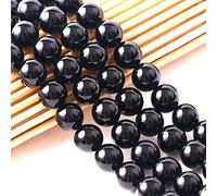 47 unidades de perlas de ónix para manualidades, piedras preciosas para enhebrar, 8 mm, piedras semipreciosas negras con agujero, juego de cuentas espaciadoras para pulseras, joyas y manualidades