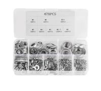 470 Piezas Arandelas Planas Acero Inoxidable, Arandelas de Seguridad Redondas para Tornillo Reparaciones - M2/M2.5/M3/M4/M5/M6/M8/M10