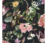 47460 - Flora Floral Rhapsody Schwarz Rosa Verde Galerie Papel Tapiz