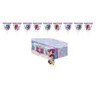 4750, pack fiesta Disney Shimmer and Shine; compuesto por mantel fiesta 120x180 cm y lineal de 9 banderines de 2,40 metros aproximadamente, ideal para fiestas y cumpleaños.