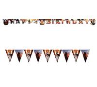4768, Pack fiesta Disney Star Wars; compuesto por lineal de banderines de 2,40 metros aprox y guirnalda happy birthday de 2,40 metros aprox, ideal para fiestas y cumpleaños