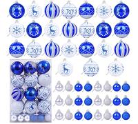 48 Adornos de Bolas de Navidad Azul Real y Plateado para árbol de Navidad/Decoraciones judías de Hanukkah, 10 Estilos de Adornos para árbol de Navidad, Adornos inastillables para árbol de Navidad