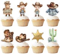 48 adornos para cupcakes con diseño de vaquero para baby shower - My First Rodeo Decorations Boy, Little Western Birthday Party Cupcake Decorations, A Little Cowboy is On The Way