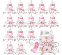 48 Biberones de Baby Shower Favor Adorable de Baby Shower Botella de Bebé de Baby Shower Mini Biberón Botella de Baby Shower Caja de Dulce de Oso Plástico con Cinta para Decoración (Rosa)